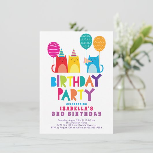 Koolkatten - uitnodiging van de Birthday Party (Staand voorkant)