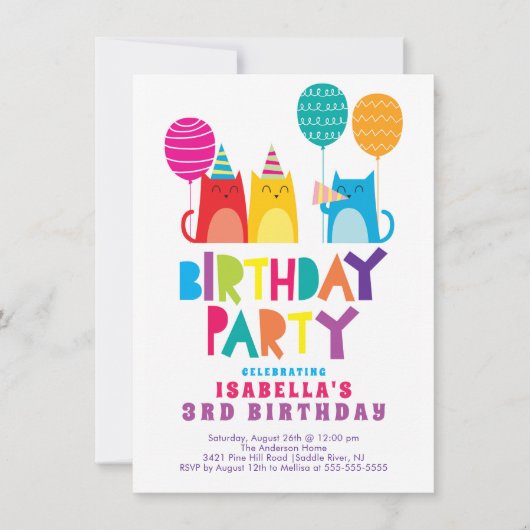 Koolkatten - uitnodiging van de Birthday Party (Voorkant)