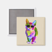 Koolkattenkunst met zonnebrillen magneet (Voorkant / Achterkant)