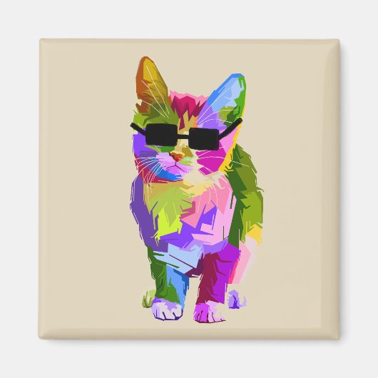 Koolkattenkunst met zonnebrillen magneet (Voorkant)