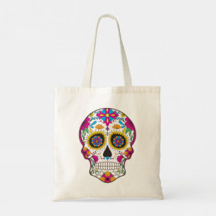 Koolkleurige florale suikerschedel tote bag
