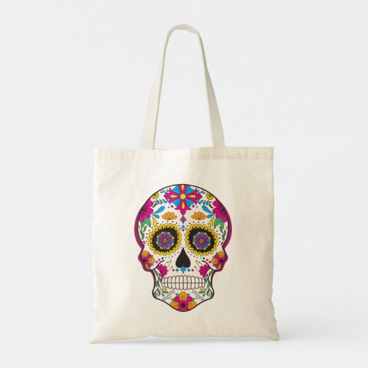 Koolkleurige florale suikerschedel tote bag (Achterkant)