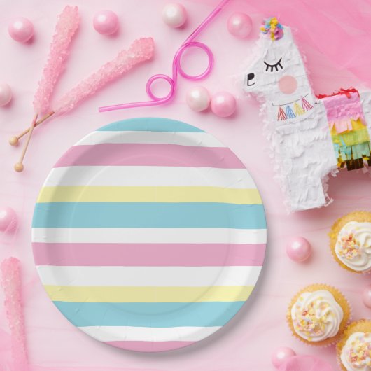 Koolkleurstrips Papieren Bordje (Feest)