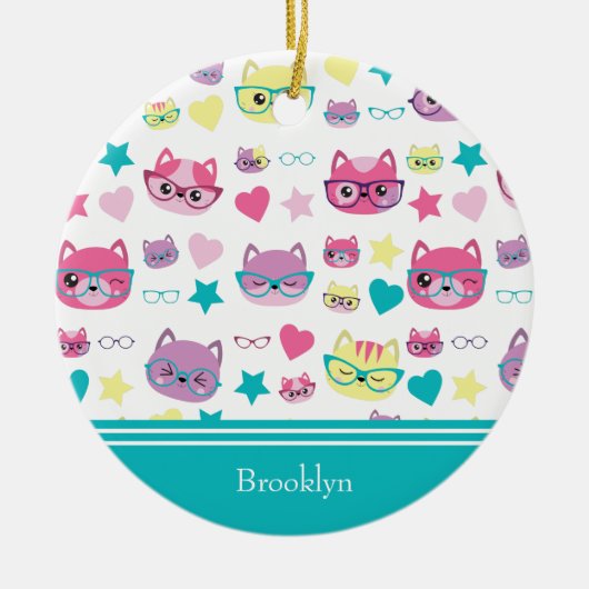 Koolpasta's met brillenglazen, Blauwgroen kerstfee Keramisch Ornament (Voorkant)