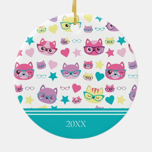 Koolpasta's met brillenglazen, Blauwgroen kerstfee Keramisch Ornament (Achterkant)