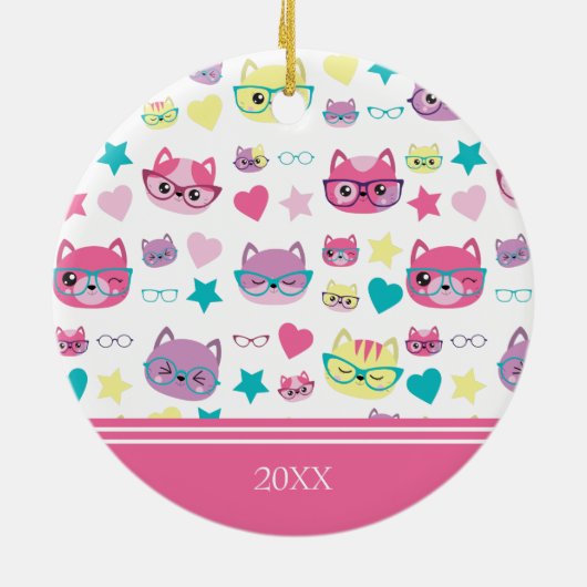 Koolpasta's met brillenglazen, roze kerst keramisch ornament (Achterkant)