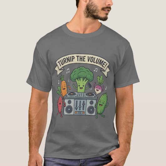 Koolraap Het Volume Leuke Groente Muziek T-shirt (Voorkant)