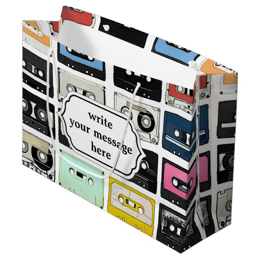 Koolretro- cassettes mengen tapepatroon large cadeautasje (Voorkant Gekanteld)
