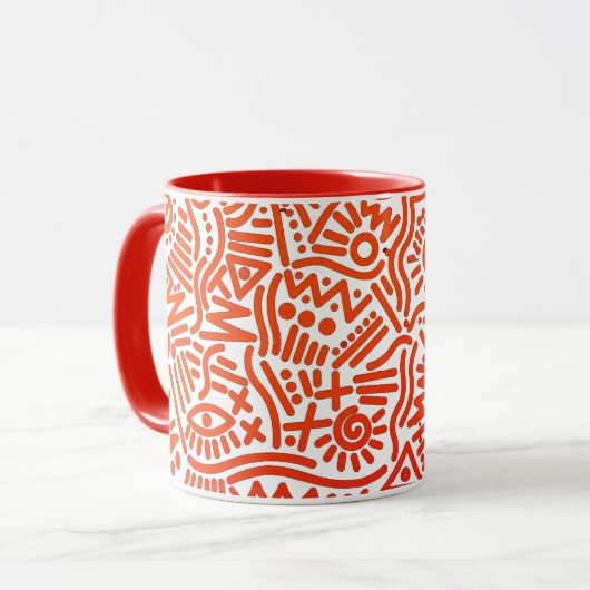 Koolrode Abstracte Doodlelijnkunst Tweekleurig Mok (Voorkant links)