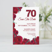 Koolrode bloem 70ste verjaardag Klein Save The Date (Staand voorkant)