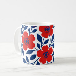 Koolrode Bloemen en Marineblauwe Bladeren Koffiemok