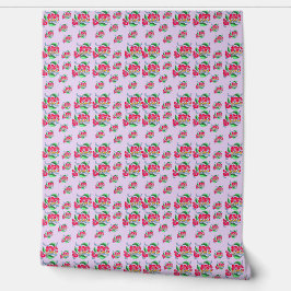 Koolrode bloemmotief & paarse artistieke behang