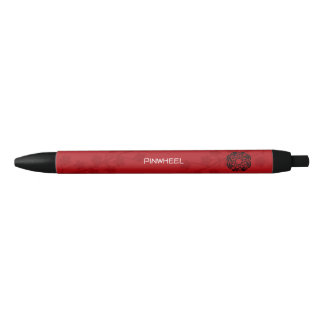 Koolrode Bloemmotief Zwarte Inkt Pen