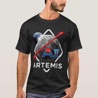 Koolrode en blauwe Artemis II-missie T-shirt