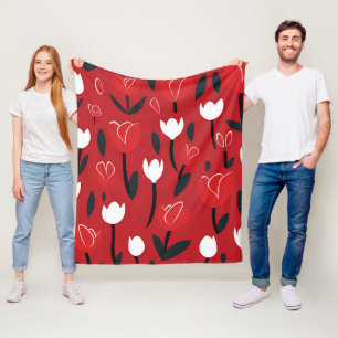 Koolrode en Witte Tulp Lentebloemen Fleece Deken