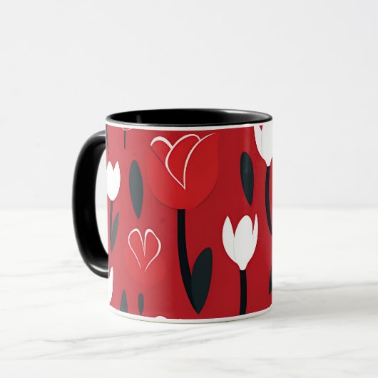 Koolrode en Witte Tulp Lentebloemen Mok (Voorkant links)