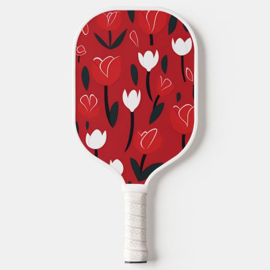 Koolrode en Witte Tulp Lentebloemen Pickleball Paddle (Voorkant)