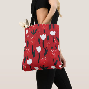 Koolrode en Witte Tulp Lentebloemen Tote Bag
