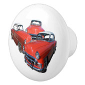 Koolrode en witte vintageauto's, keramische knop (Rechts)