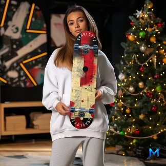 Koolrode en zwarte geometrische abstracte skateboa persoonlijk skateboard