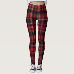 Koolrode en Zwarte Schotse Plaid Leggings