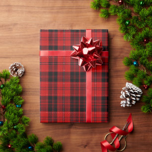 Koolrode en Zwarte Schotse Ruit Naadloos Patroon Cadeaupapier