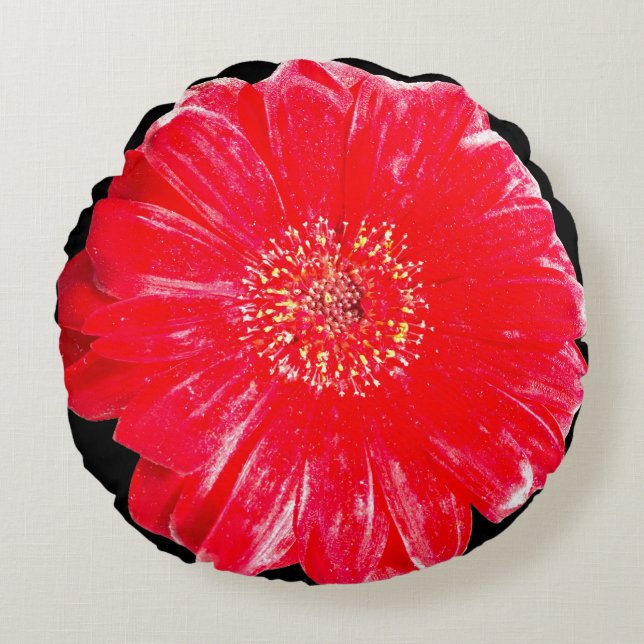 Koolrode Gerbera-Margriet Ronde Worpkussen Rond Kussen (Voorkant)