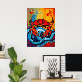 Koolrode Krab Japanse Golf Art Poster (Thuiskantoor)