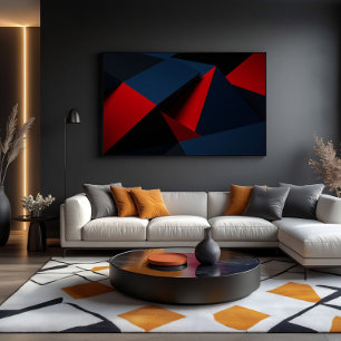 Koolrode marineblauwe geometrische abstracte kunst canvas afdruk
