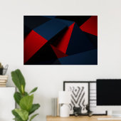 Koolrode marineblauwe geometrische abstracte kunst poster (Thuiskantoor)