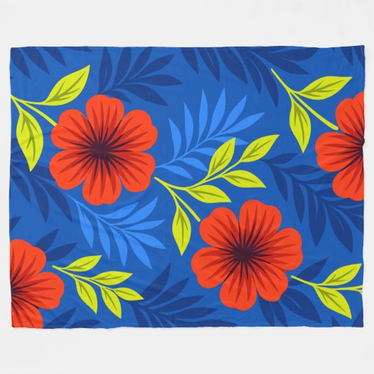 Koolrode Rode Bloemen met Elegante Bladeren Fleece Deken (Voorkant (Horizontaal))