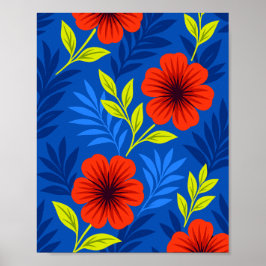 Koolrode rode bloemen met elegante bladeren poster