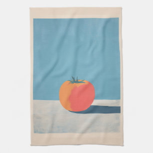 Koolrode tomaat op blauwe minimalistische kunst theedoek