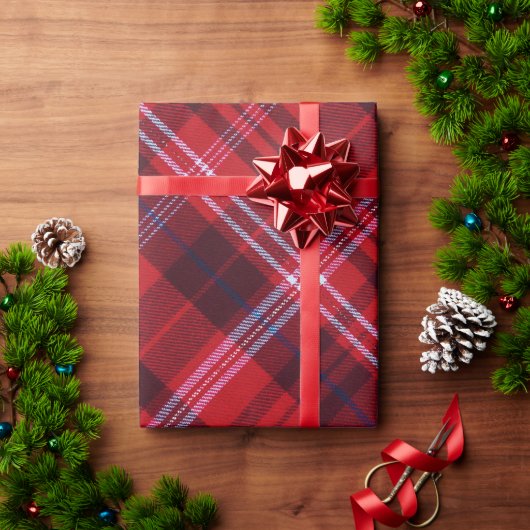 Koolrode Zwart en Wit Tartan Plaid Cadeaupapier (Feestdagen Geschenken)
