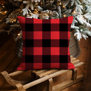 Koolrode Zwarte Buffalo Plaid Kerst Kussen