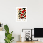 Koolrode & Zwarte Retro Klaprozen Bloemstuk Poster (Thuiskantoor)
