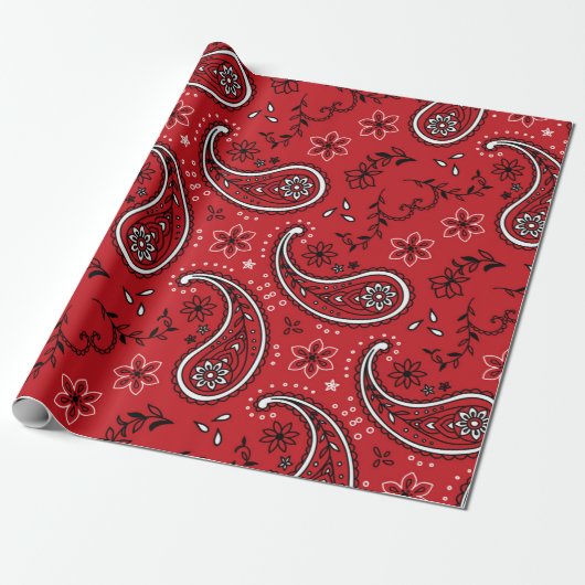 Koolrood paisleypatroon met bloemaccent cadeaupapier (Uitgerold)
