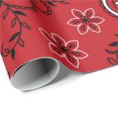 Koolrood paisleypatroon met bloemaccent cadeaupapier (Rol Hoek)