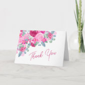 Koolroze pruim bloemige watercolor bruidsfeest bedankkaart (Voorkant)