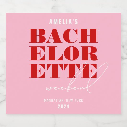 Koolroze & Rode Bachelorette-weekend Sparkling Wijnetiket (Enkel label)