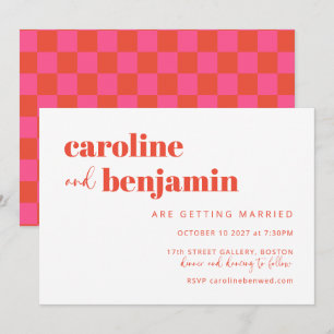 Koolroze Rode Schachbrett All-in-One Trouw Kaart