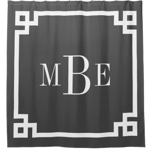 Koolsteengrijs en witte Griekse sleutel | Monogram Douchegordijn (Voorkant)