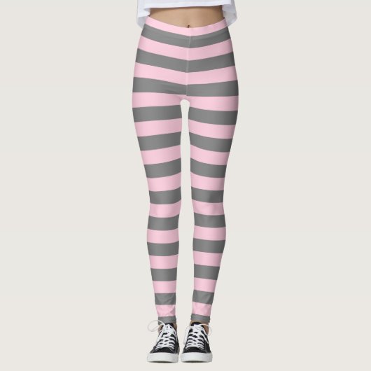 Koolsteengrijs- en zachte roze stropen leggings (Voorkant)
