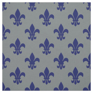 Koolsteengrijs, marineblauw vlooier de lis pattern stof