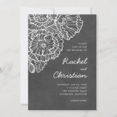 Koolsteengrijs met witte lineart papaverbloemen kaart (Voorkant)