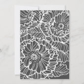 Koolsteengrijs met witte lineart papaverbloemen kaart (Achterkant)