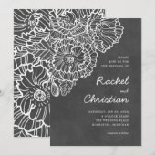 Koolsteengrijs met witte lineart papaverbloemen kaart (Voorkant / Achterkant)