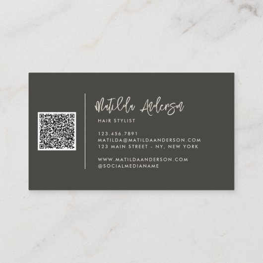 Koolsteengrijs modern minimaal script QR CODE Visitekaartje (Achterkant)