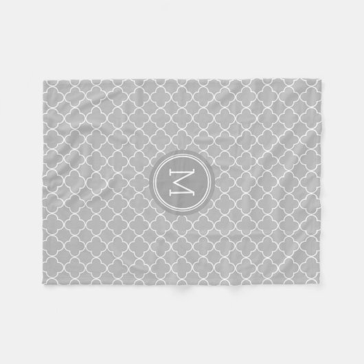 Koolsteengrijs Quatrefoil Patroonmonogram Blanket Fleece Deken (Voorkant (Horizontaal))