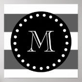 Koolsteengrijs White Stripes Pattern, Black Monogr Poster (Voorkant)